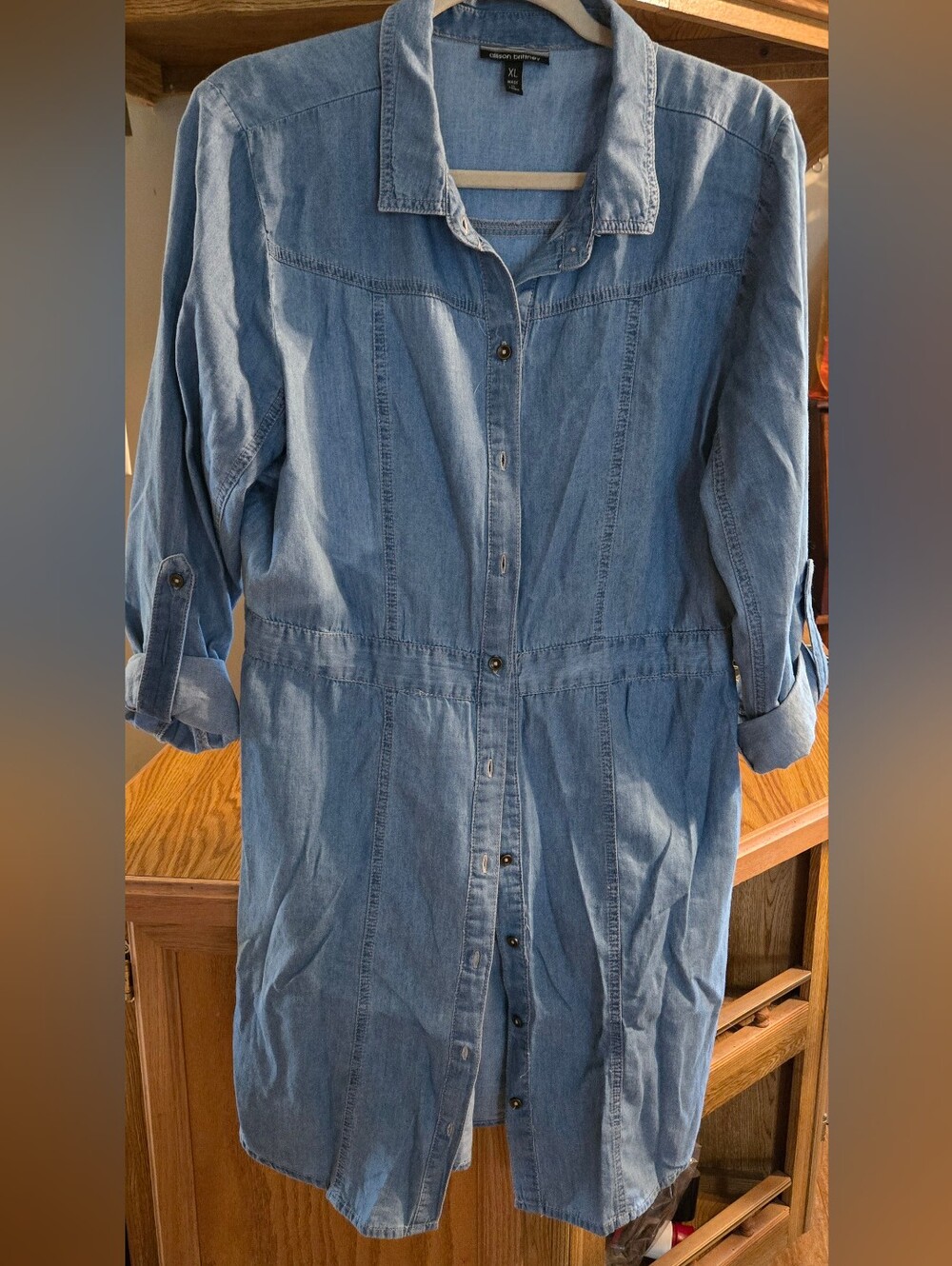 Allison Brittney Light Blue Denim Button-Front Dress